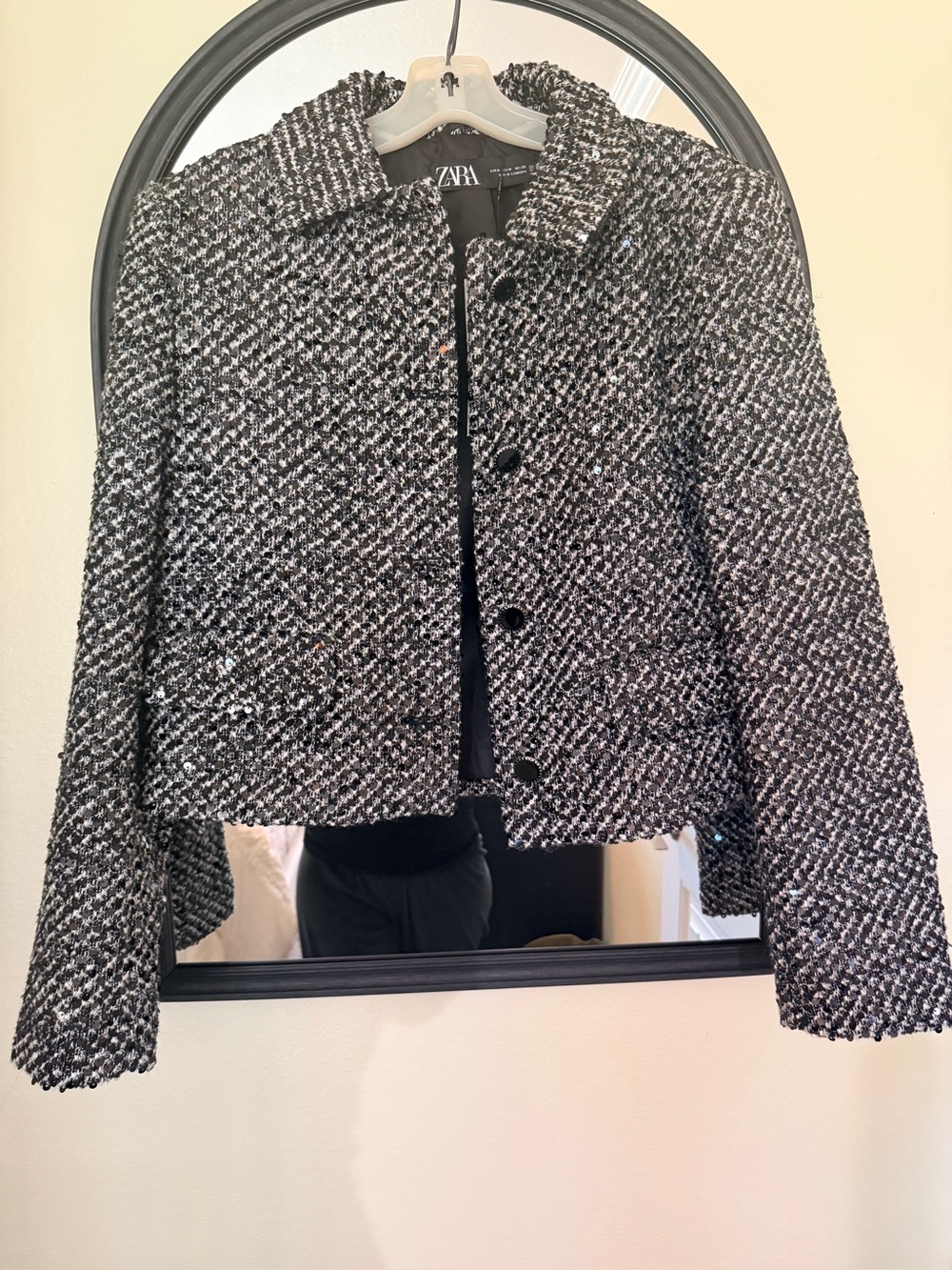 Zara Black & White Tweed Cropped Blazer